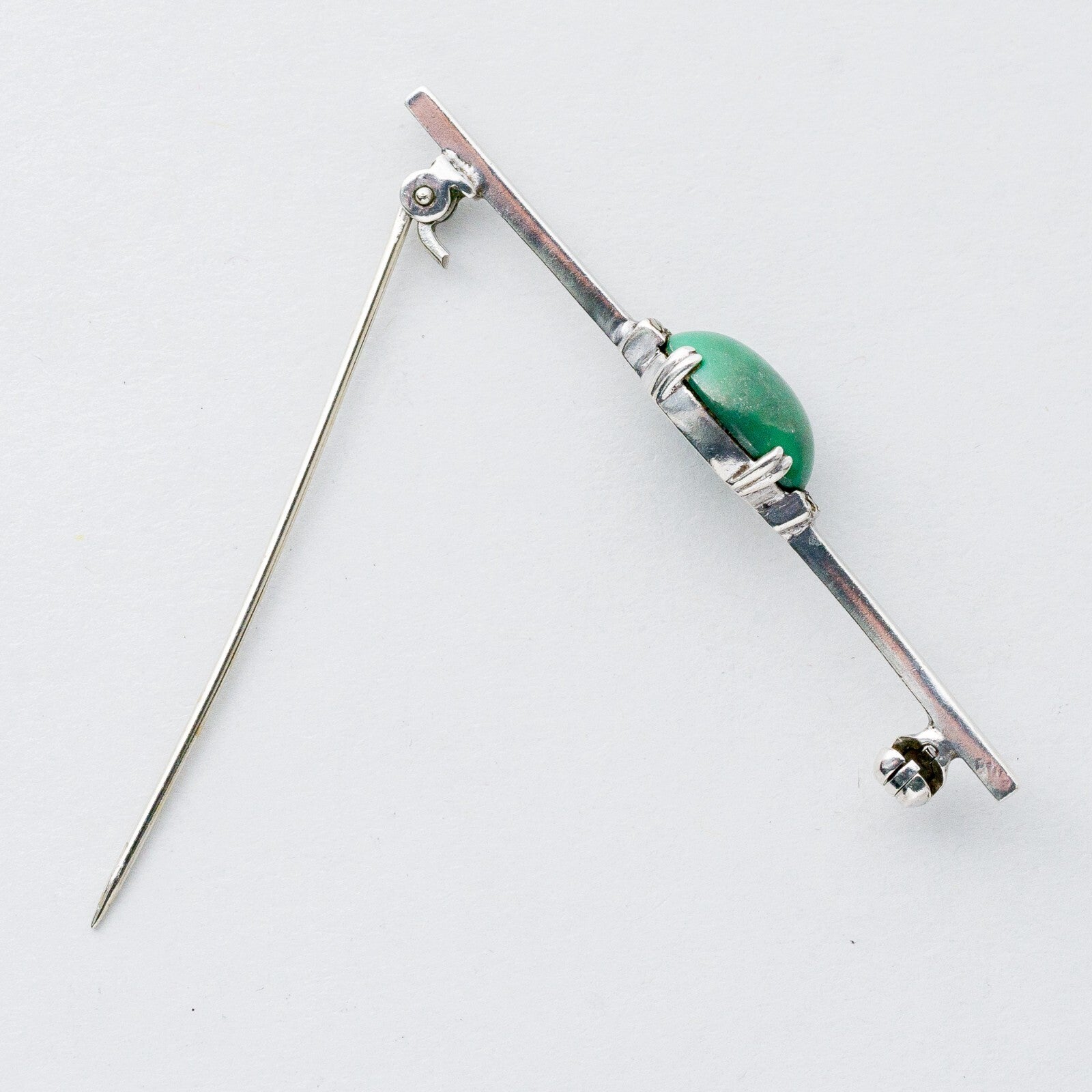 Silber Brosche Spange 835 Grüner Stein 3,17 g6