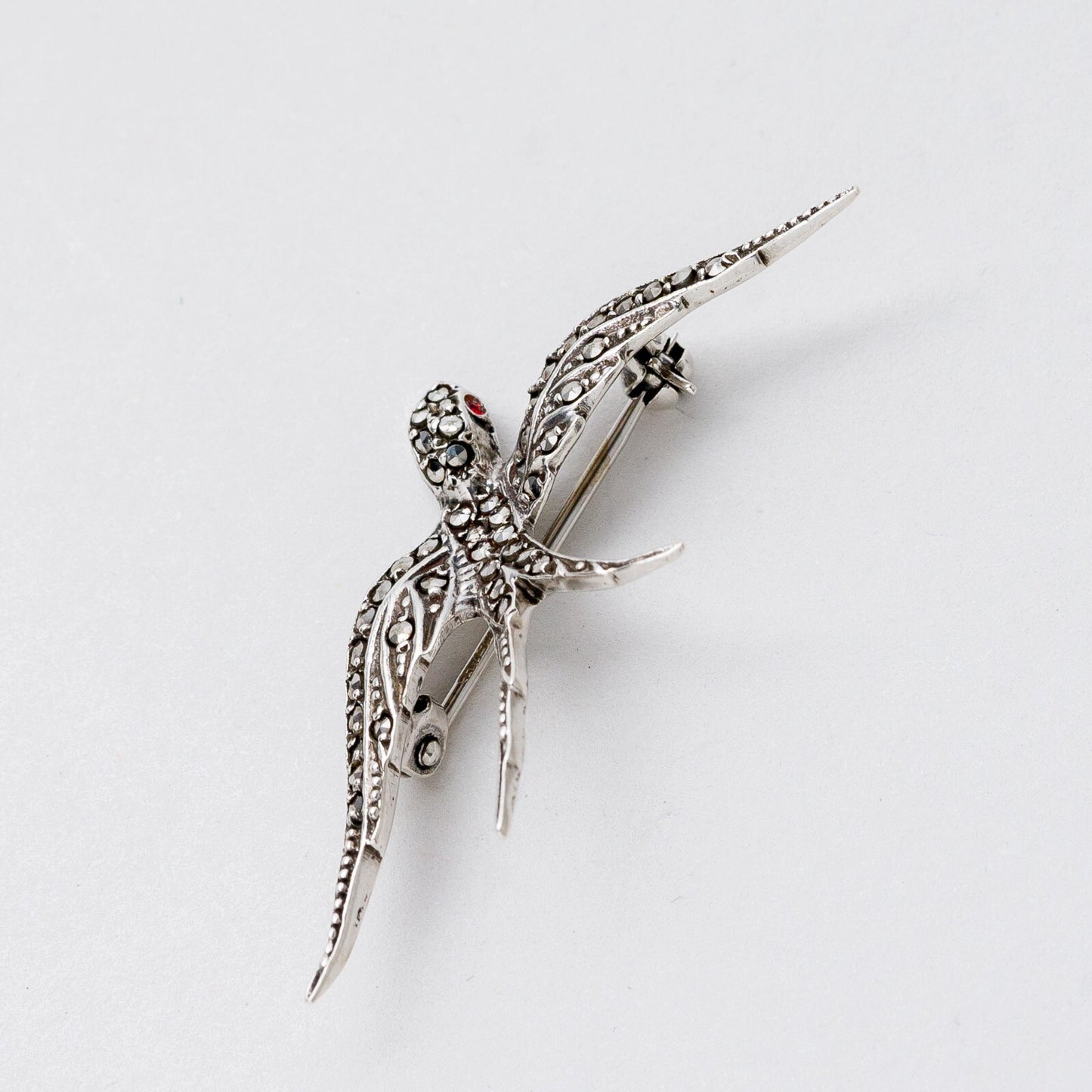 Brosche 800 Silber Vogel Steinbesatz 4,6 cm 3,53 g1