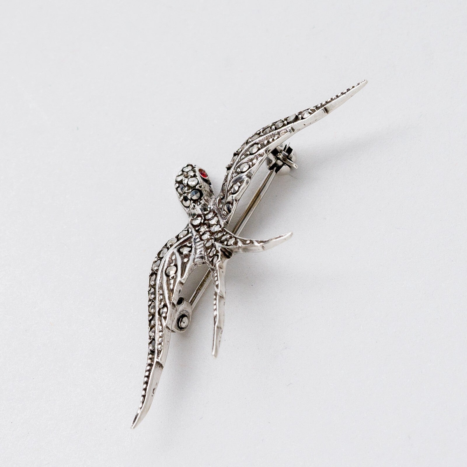 Brosche 800 Silber Vogel Steinbesatz 4,6 cm 3,53 g1