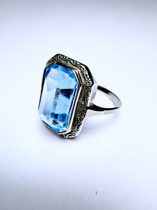 Ring 935er Silber Größe 54 Hellblauer Emerald Cut Stein 3,51g0