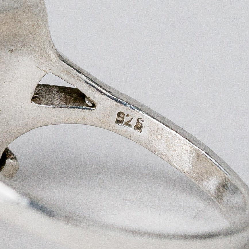 Silber Ring 925 Medaillon Schwarzer Stein Größe 53 (16,8 mm Ø) 4,79 g7