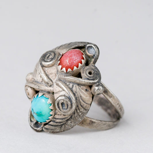 Ring Türkiser und Roter Stein 4,53 g 925er Silber Größe 53 (16,8 mm Ø)0
