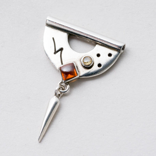 Silber Anhänger Kettenanhänger 925 Gelber und Oranger Stein 3 cm 3,14 g0