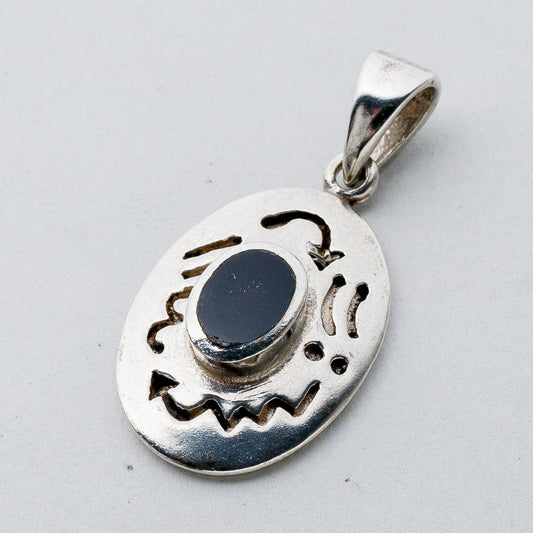 Silber Anhänger Kettenanhänger 925 Schwarzer Stein 3,26 g0
