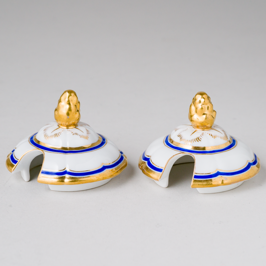 1 x Porzellan Deckel mit Aussparung für Löffel Gold Blau 6 cm0