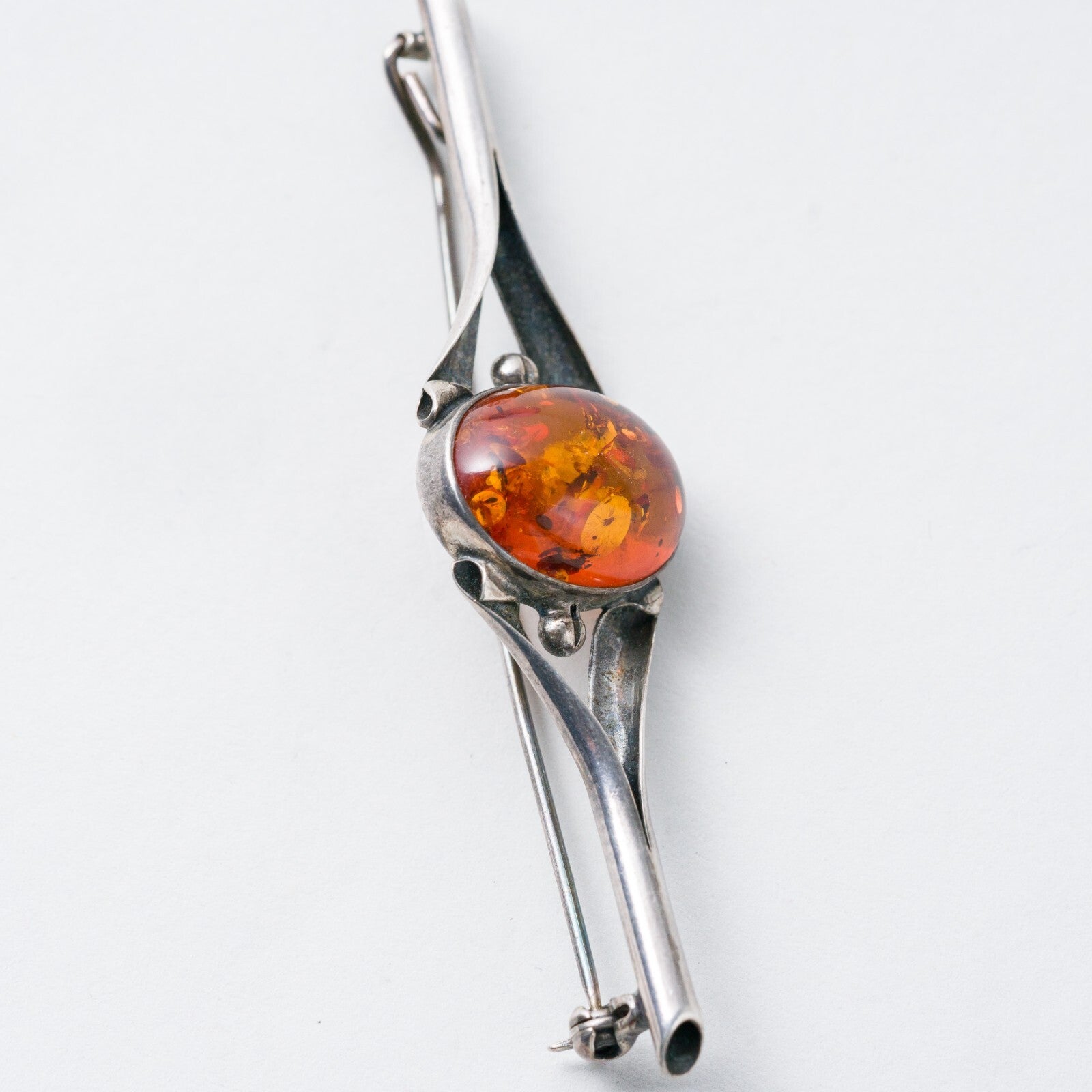 Silber Brosche 925 Bernstein Imitat 7,4 cm 6,05 g3