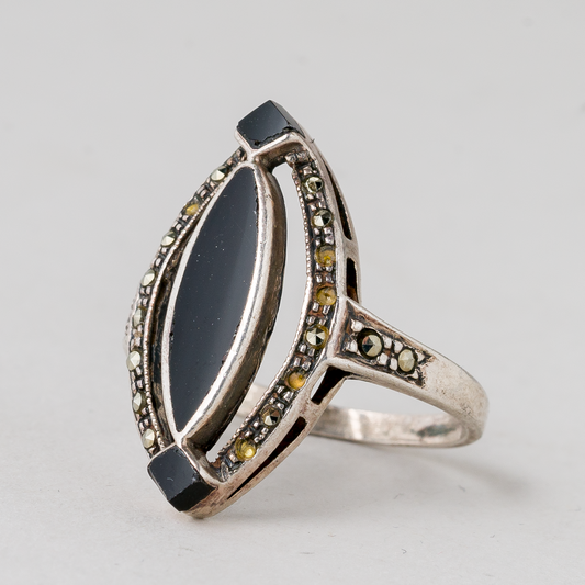 Ring Schwarze Steine 925er Silber 4,78 g Größe 60 (19,1 mm Ø)0