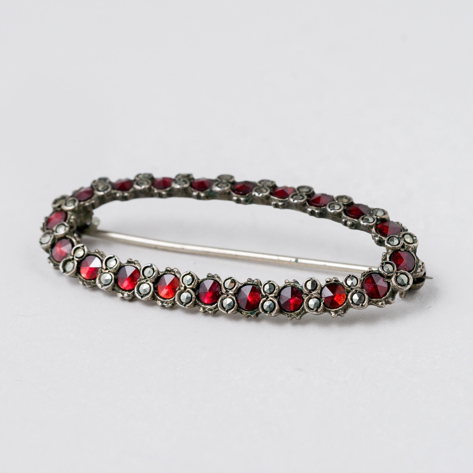 Silber Brosche 830 Rote Steine 4,5 cm 5,92 g1