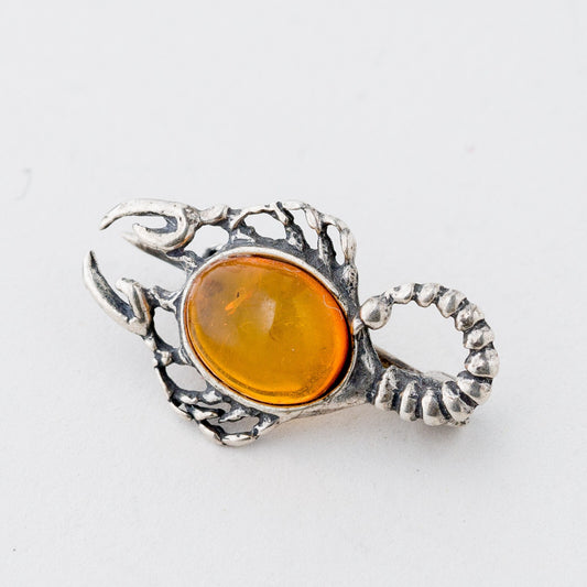 Silber Brosche 925 Skorpion Bernstein 1,84 g0