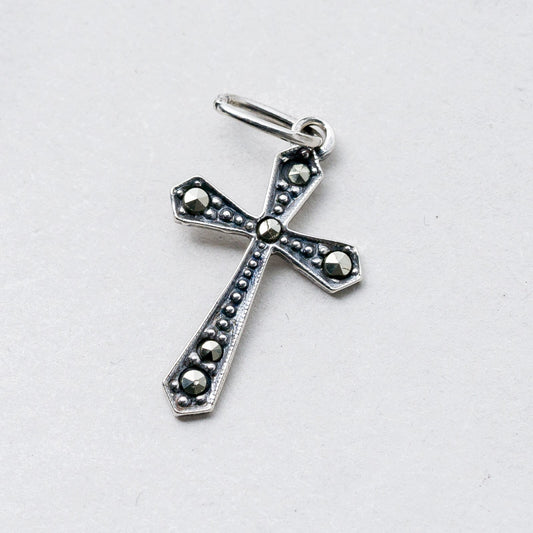Roma Silber Anhänger Kettenanhänger 925 Graue Steine 2,5 cm 0,68 g0