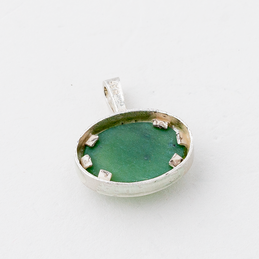 Anhänger Grüner Stein 835er Silber 2,44 g 1,9 cm1