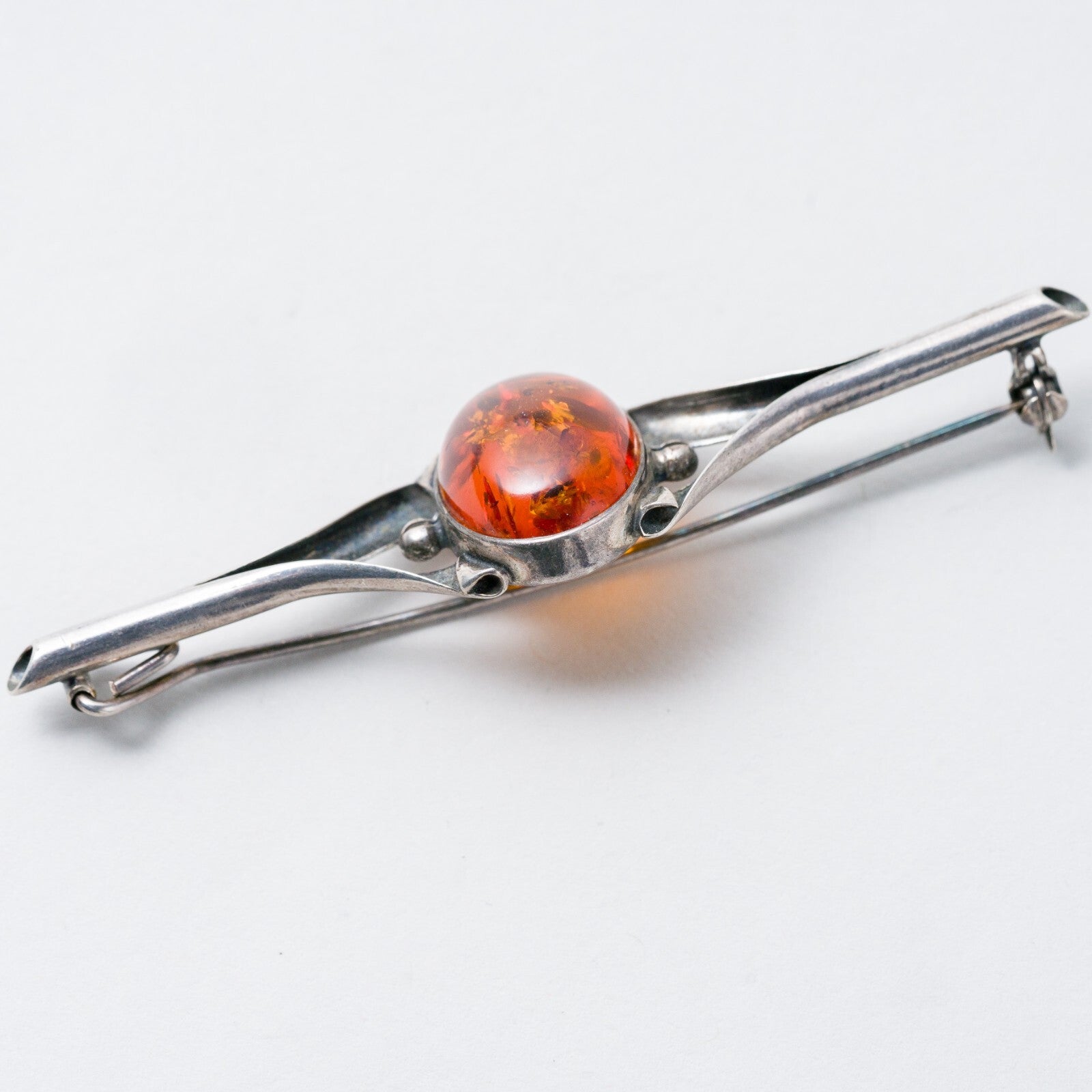 Silber Brosche 925 Bernstein Imitat 7,4 cm 6,05 g2
