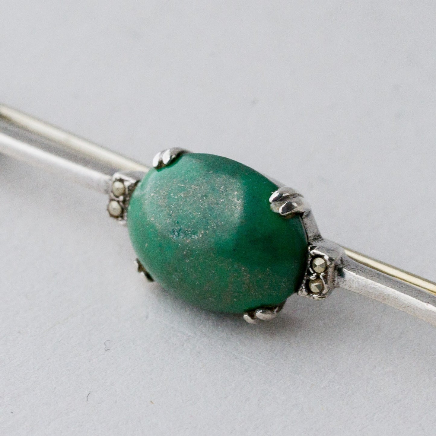 Silber Brosche Spange 835 Grüner Stein 3,17 g5