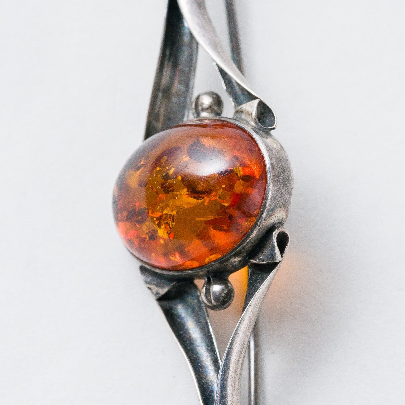 Silber Brosche 925 Bernstein Imitat 7,4 cm 6,05 g1