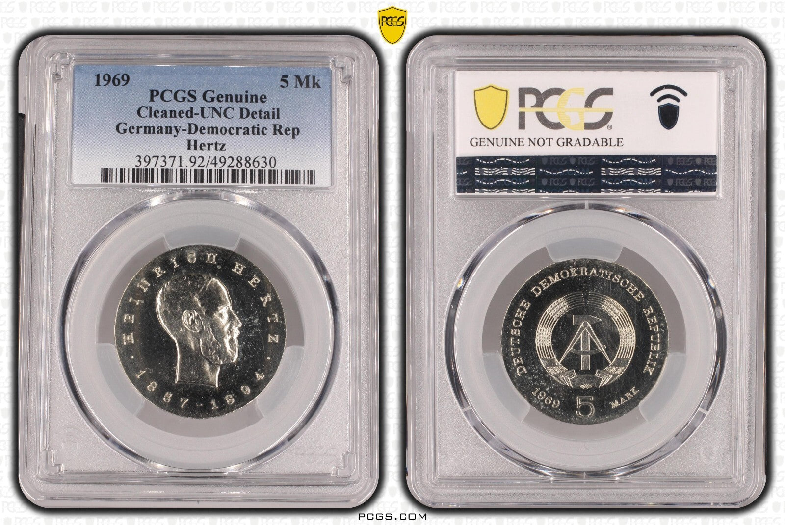 5 Mark DDR 1969 Hertz PCGS UNC Detail0