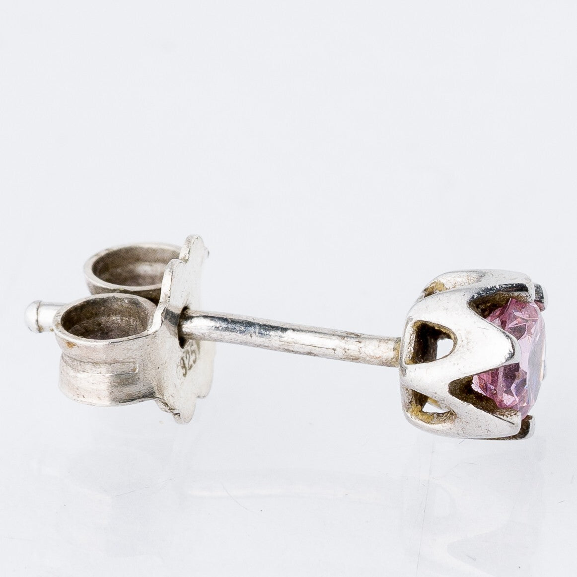 Einzelner Ohrring Ohrstecker Rosa Stein Silber 0,52 g1