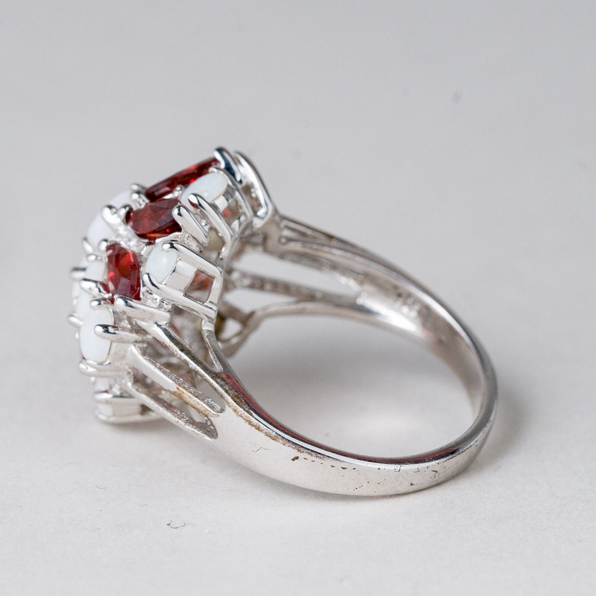 Silber Ring 925 Rote und Weiße Steine Größe 60 (19,1 mm Ø) 7,3 g2