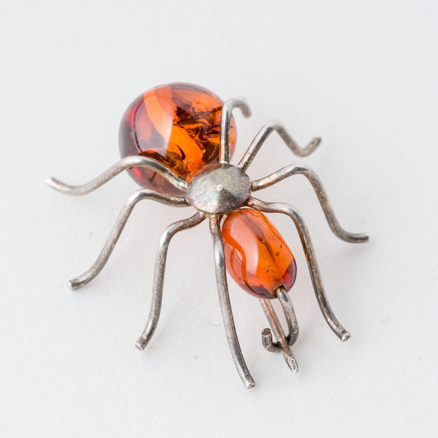 Brosche Silber 2,55 g Spinne Bernstein4