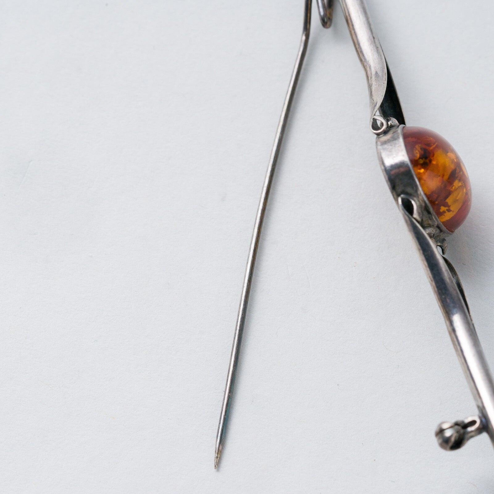 Silber Brosche 925 Bernstein Imitat 7,4 cm 6,05 g5