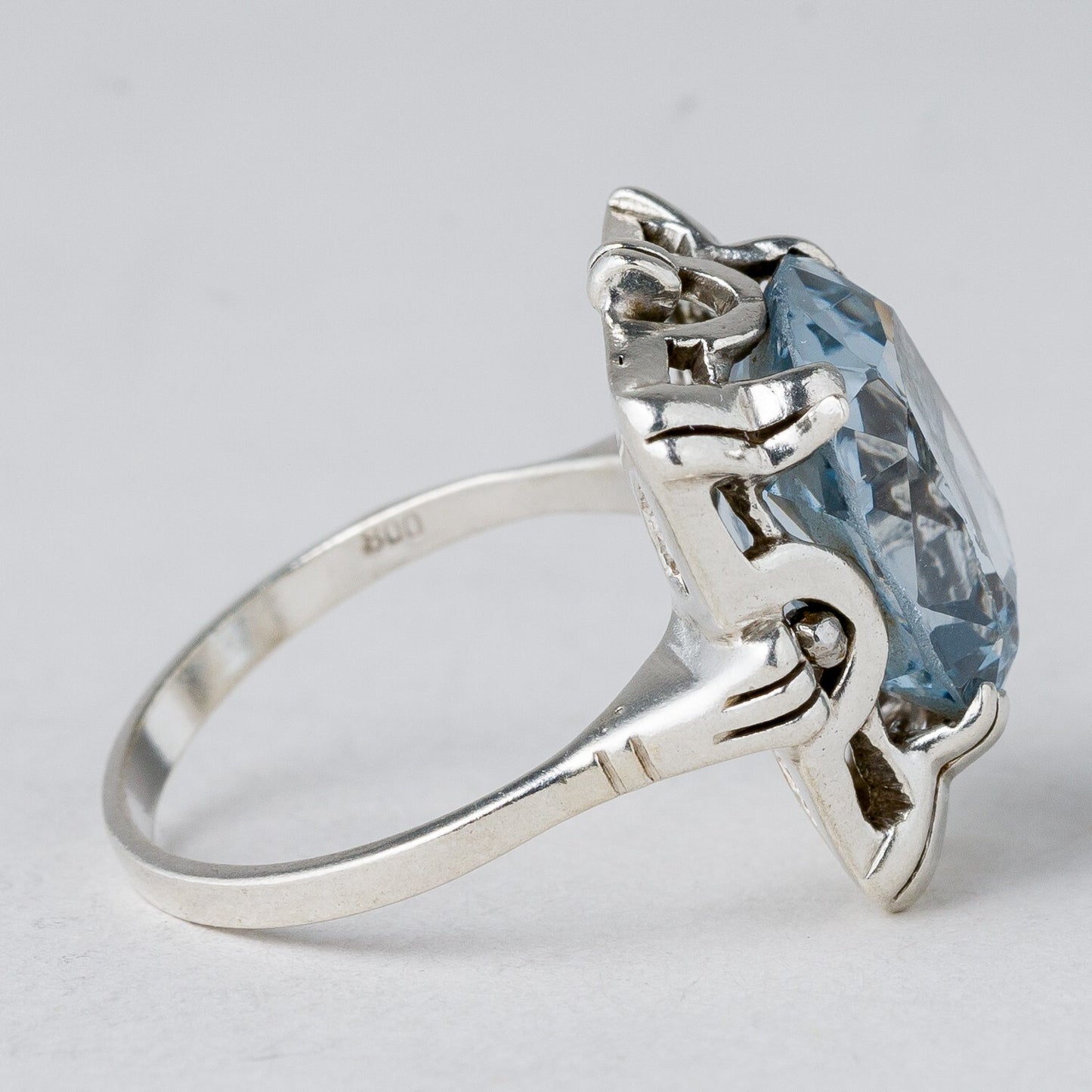 Silber Ring 800 Blauer Stein Größe 52 (16,5 mm Ø) 4,83 g5