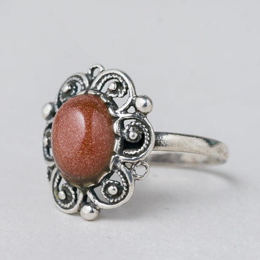 Silber Ring 925 Brauner Stein Glitzer Größe 54 (17,2 mm Ø) 2,74 g0