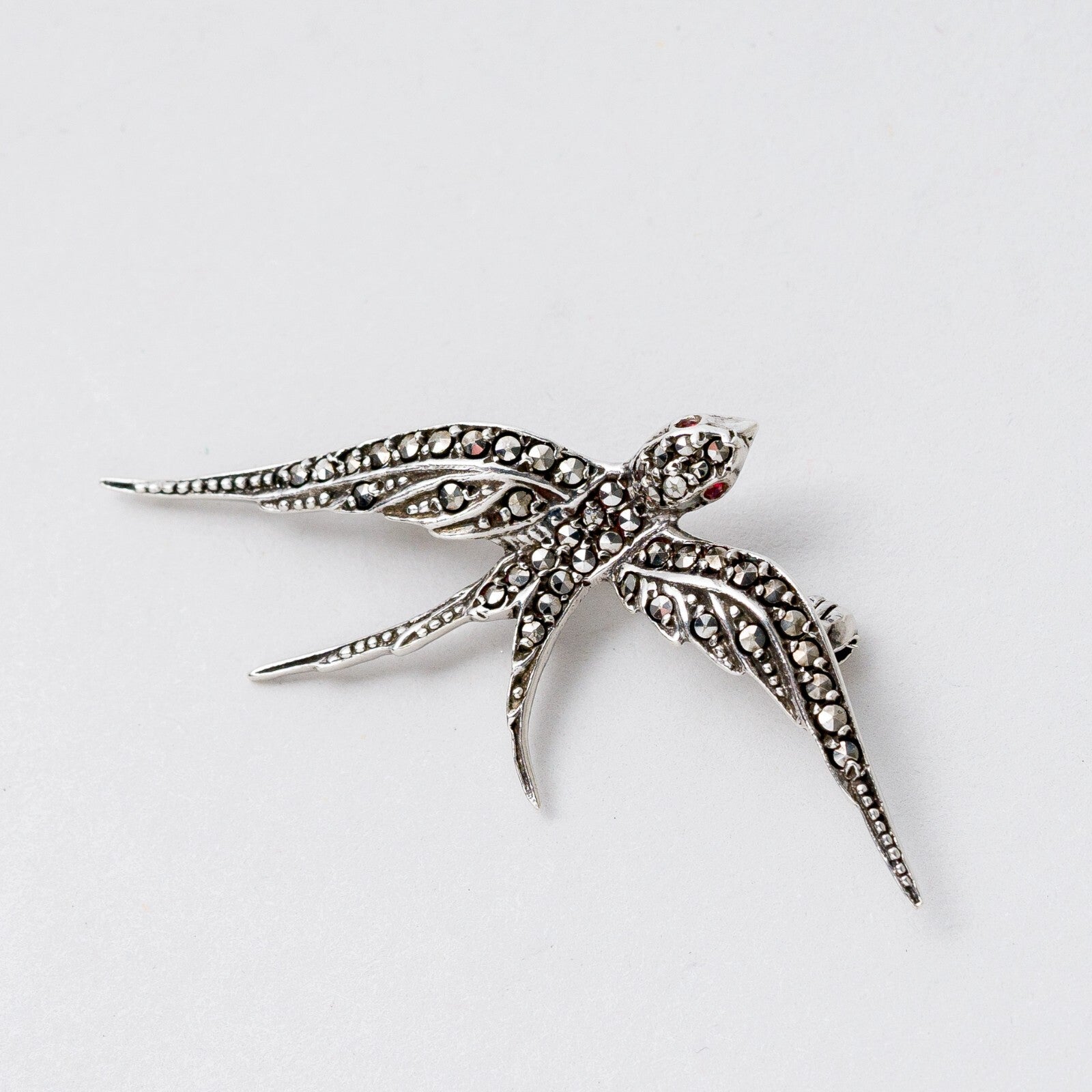 Brosche 800 Silber Vogel Steinbesatz 4,6 cm 3,53 g2