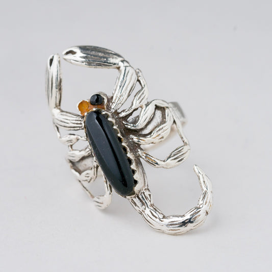 Ring Silber Skorpion Schwarze Steine Größe 58 (18,4 mm Ø) 6,48 g0