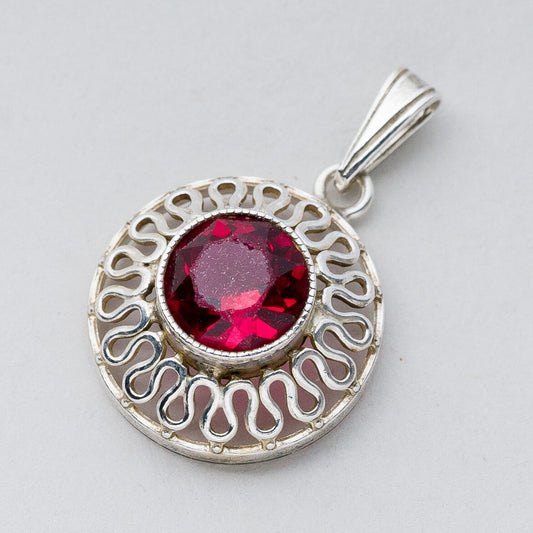 Anhänger Silber 835 Roter Stein 2,5 cm 1,71 g0
