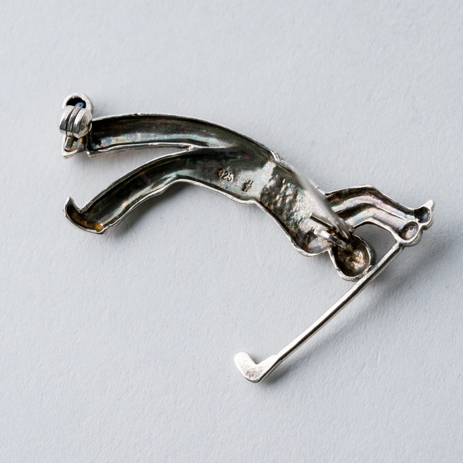 Silber Brosche Spange 925 Golfer Blauer Stein 4,73 g7