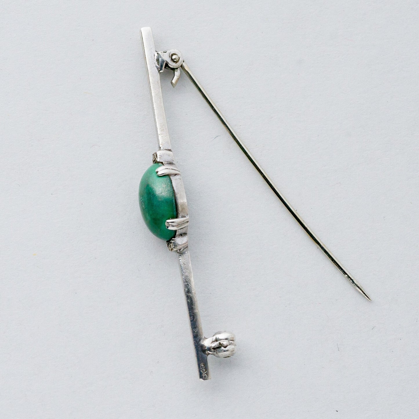 Silber Brosche Spange 835 Grüner Stein 3,17 g7