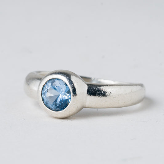 Silber Ring 925 Blauer Stein Größe 58 (18,4 mm Ø) 3,78 g0