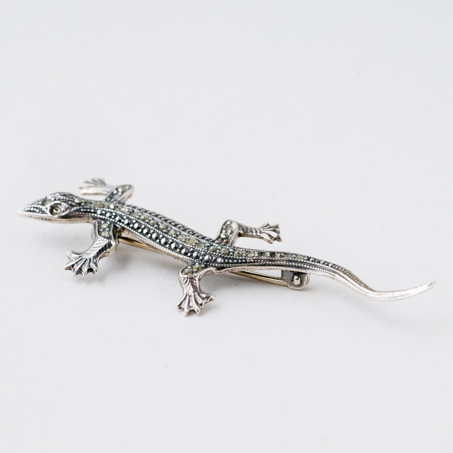 Brosche Reptil Steinbesatz Silber 5,8 cm 3,55 g0