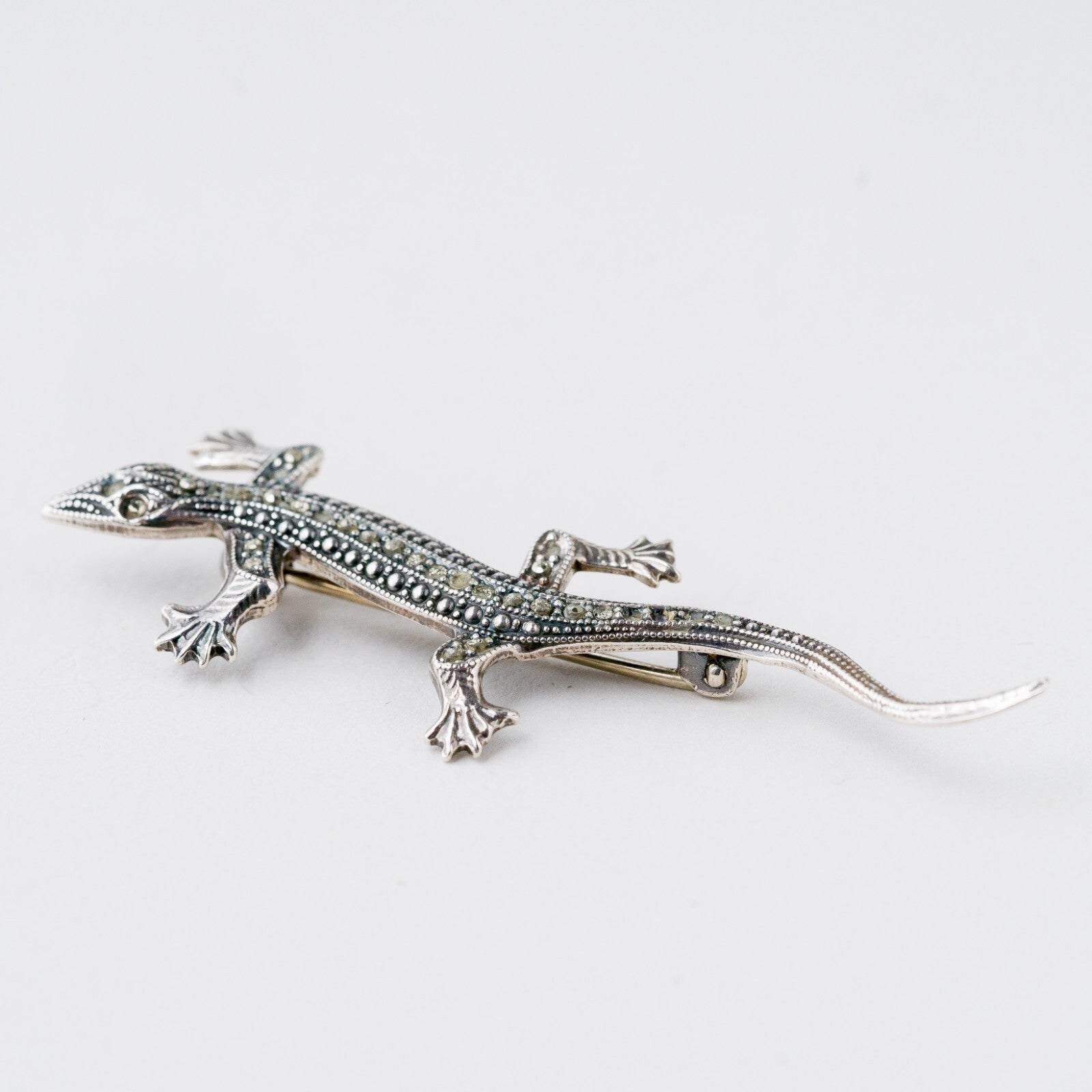 Brosche Reptil Steinbesatz Silber 5,8 cm 3,55 g0
