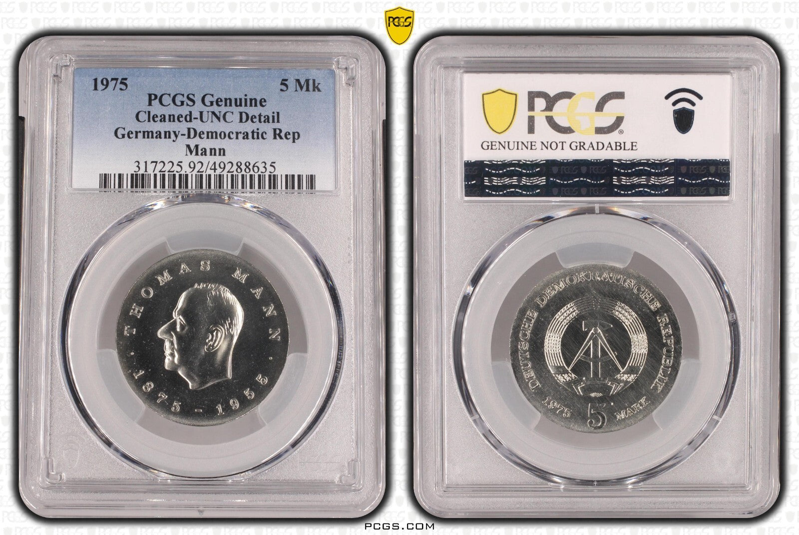 5 Mark DDR 1975 Thomas Mann PCGS UNC Detail0