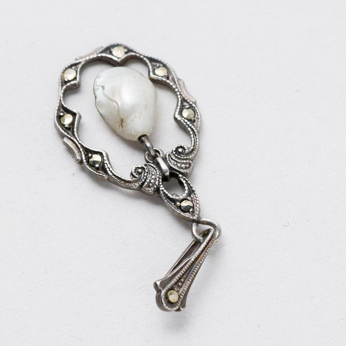 Anhänger 830 Silber Perle Graue Steine 3,4 cm 1,59 g1