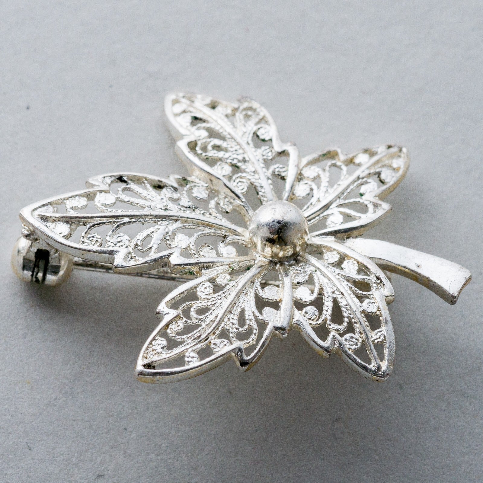Silber Brosche Spange 835 Blatt Filigran 3,07 g8