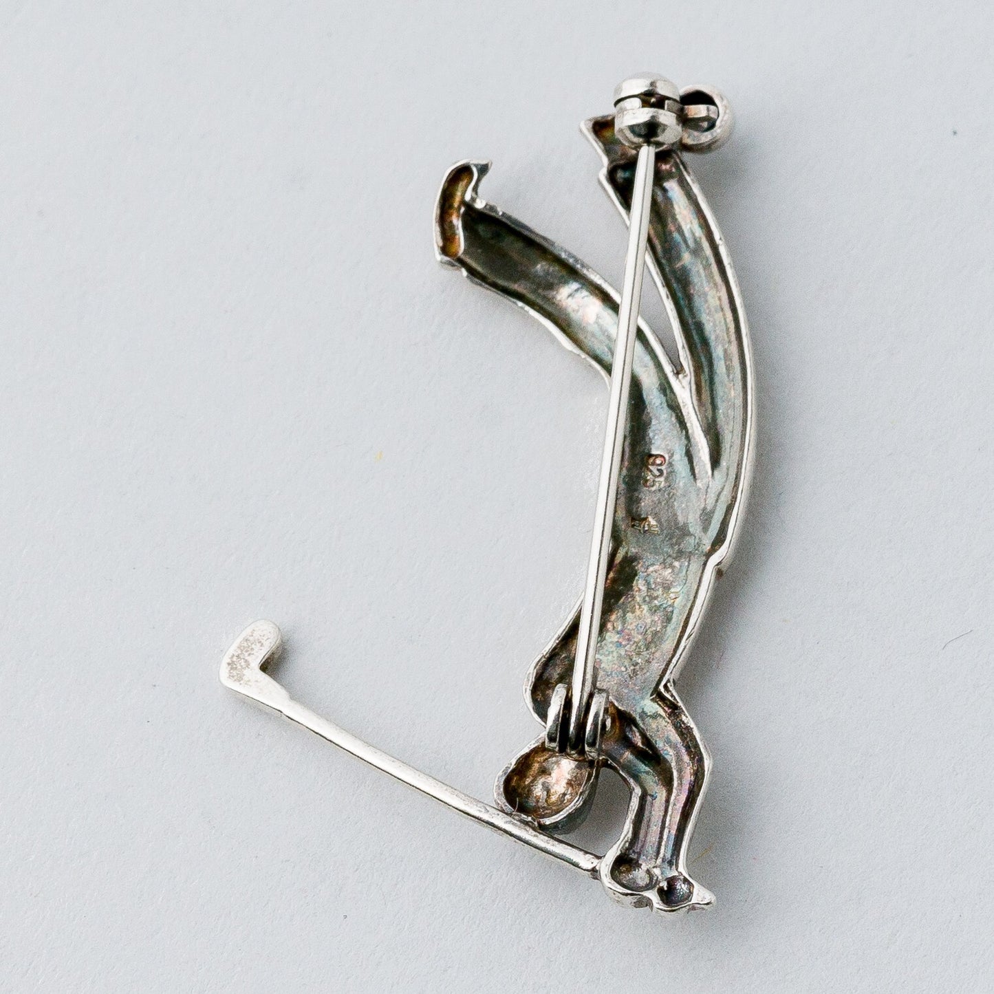 Silber Brosche Spange 925 Golfer Blauer Stein 4,73 g4