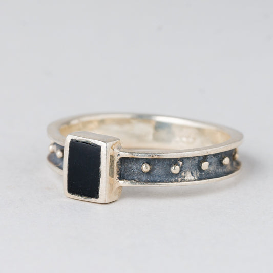 Ring Schwarzer Stein 2,59 g 925er Silber Größe 56 (17,8 mm Ø)0