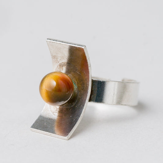 Silber Ring 835 Tigerauge Größe flexibel ca. 53 4,61 g0
