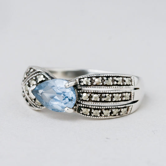 Silber Ring 925 Blauer Stein Größe 59 (18,8 mm Ø) 4,93 g0