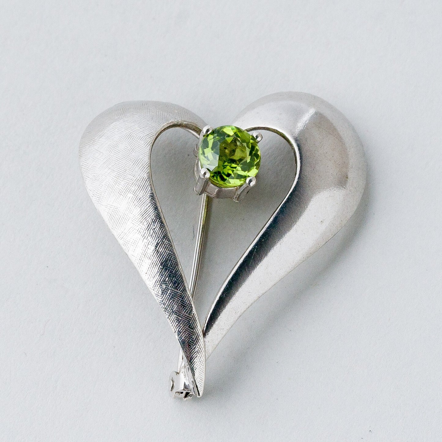 Silber Brosche Spange 925 Herz Grüner Stein 7,17 g0