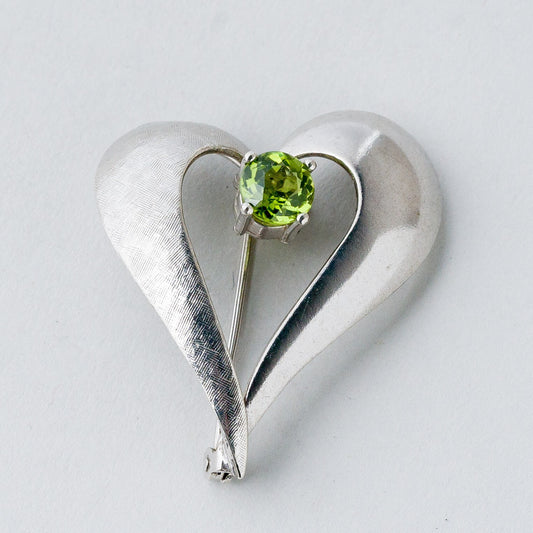 Silber Brosche Spange 925 Herz Grüner Stein 7,17 g0