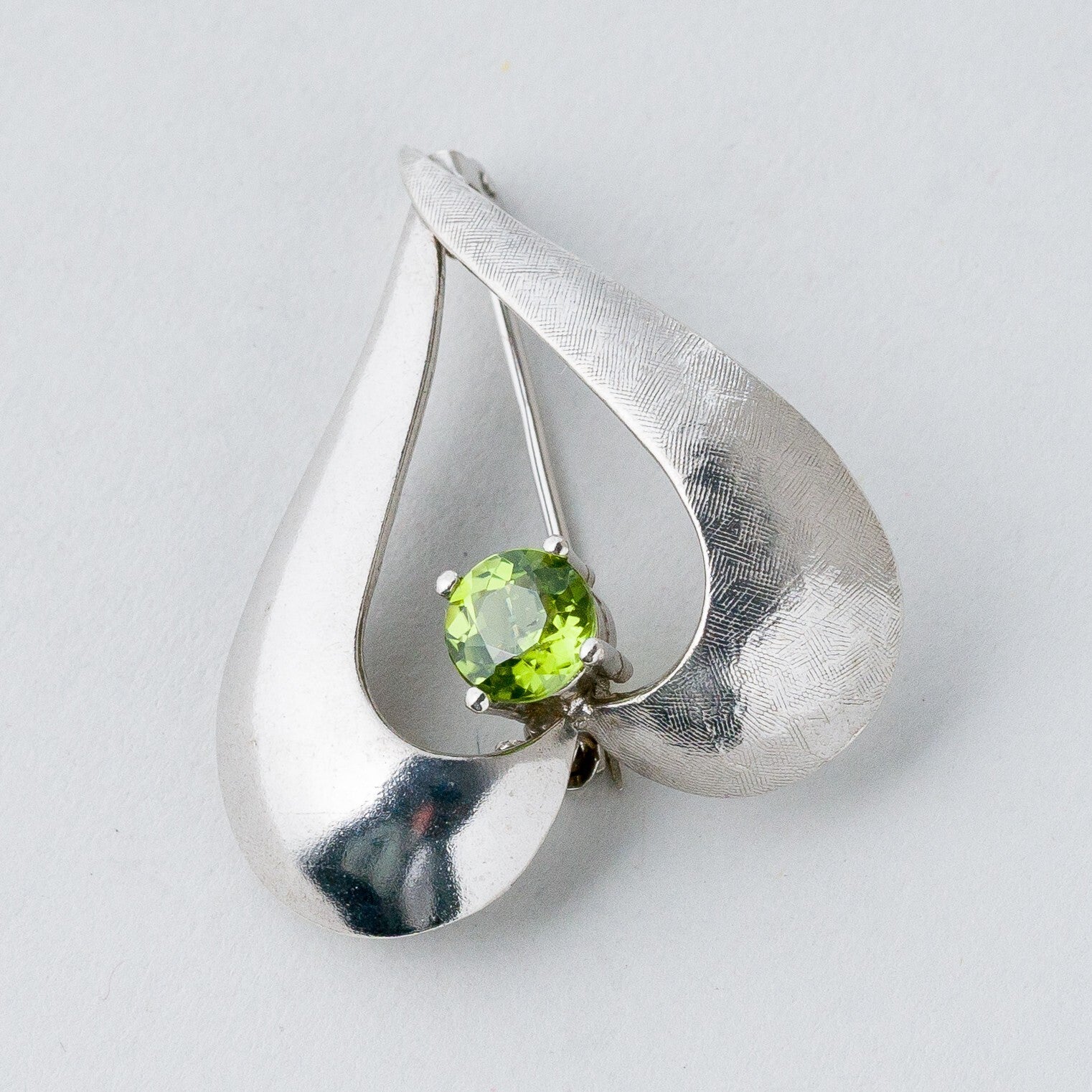 Silber Brosche Spange 925 Herz Grüner Stein 7,17 g1