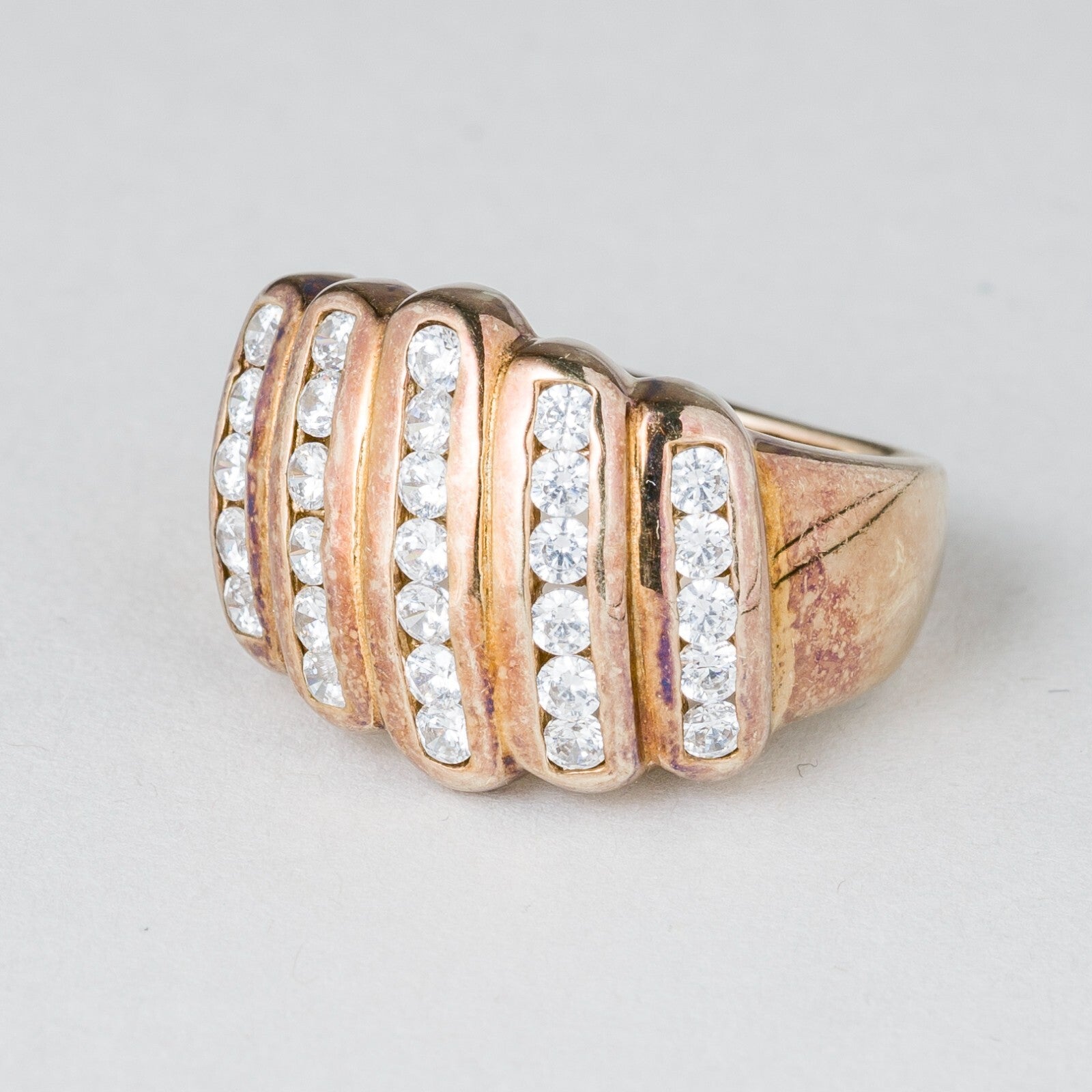 Silberring 925er Silber 5,89 g Weiße Steine Vergoldet Größe 54 (17,2 mm Ø)0