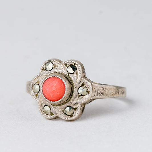Ring Roter Stein 1,75 g 835er Silber Größe 50 (15,9 mm Ø)0