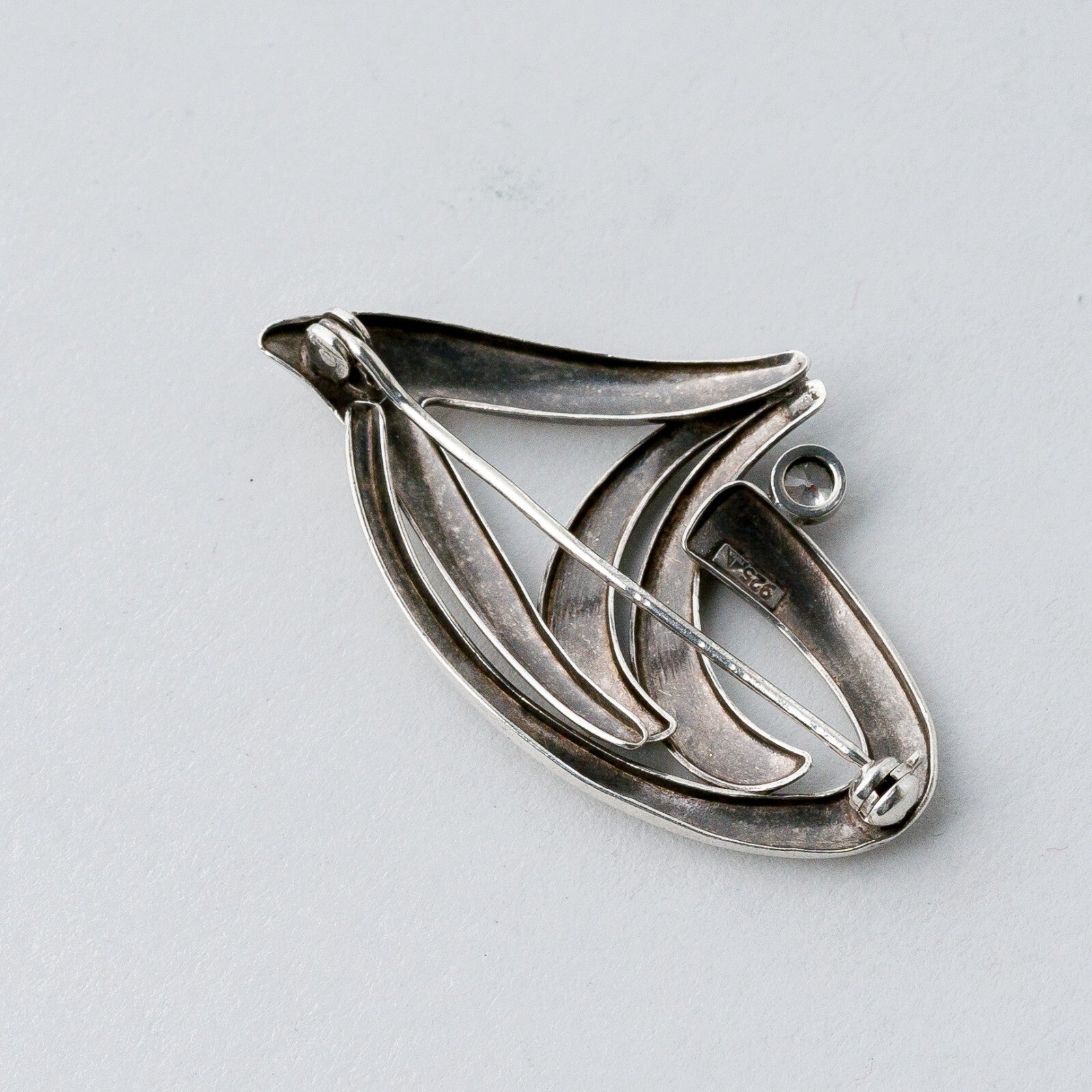 Silber Brosche Spange 925 Weißer Stein 3,52 g3