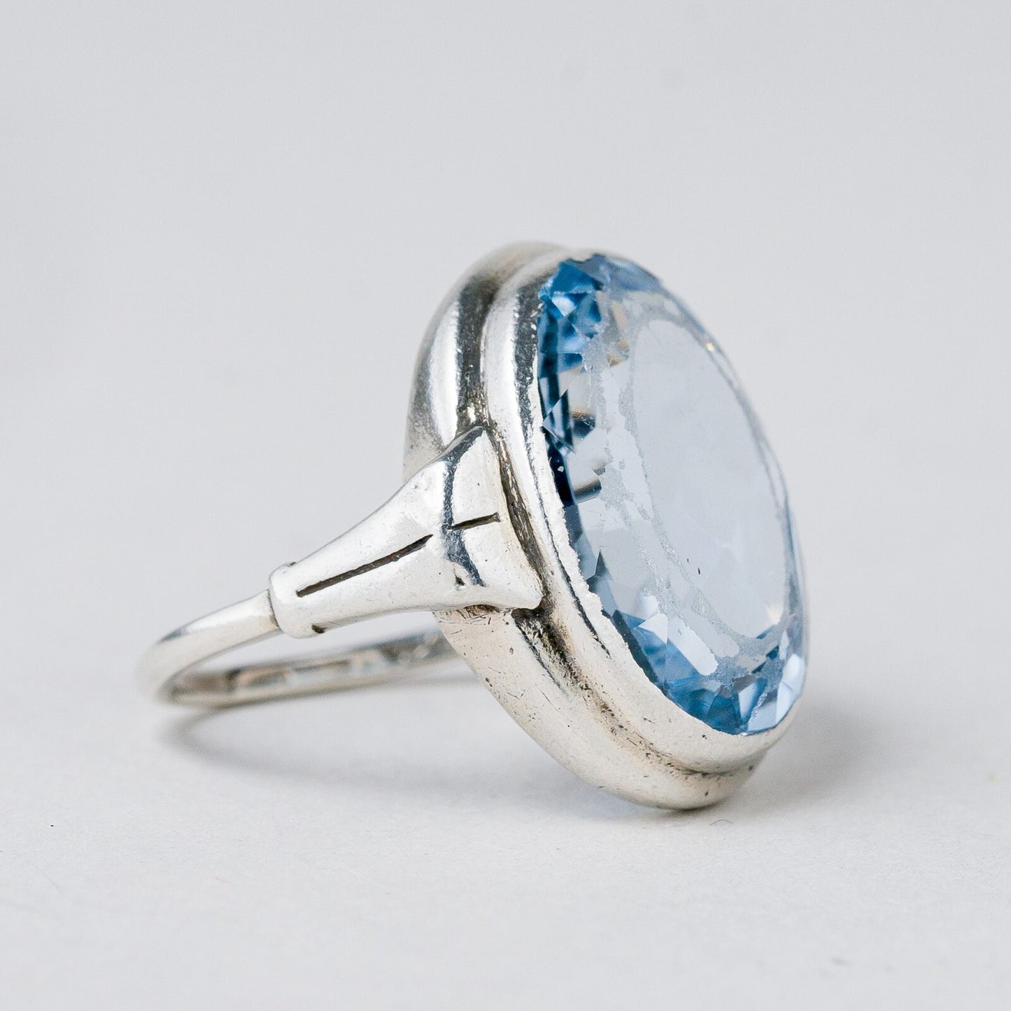Ring Silber 835 Blauer Stein Größe 54 (17,2 mm Ø) 6,45 g5