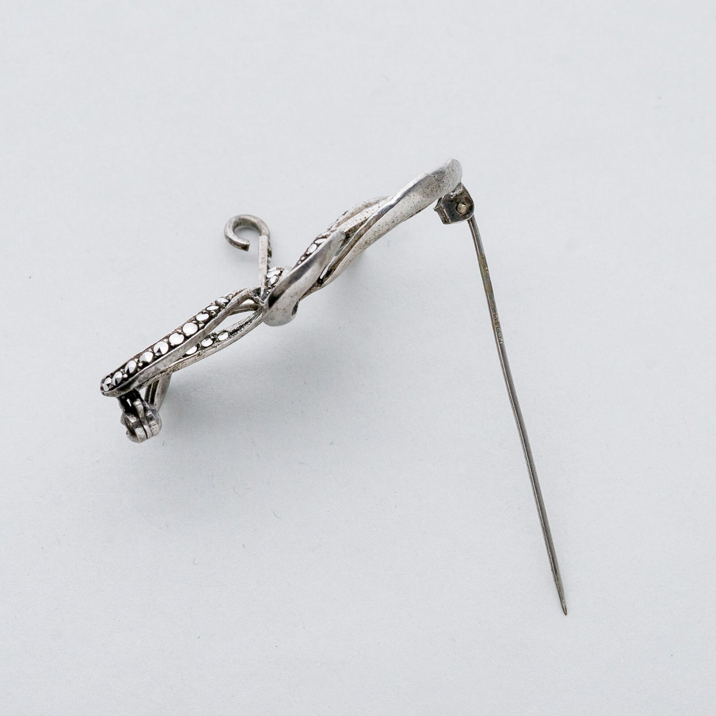 Silber Brosche Spange 800 Schleife Graue Steine 7,57 g4