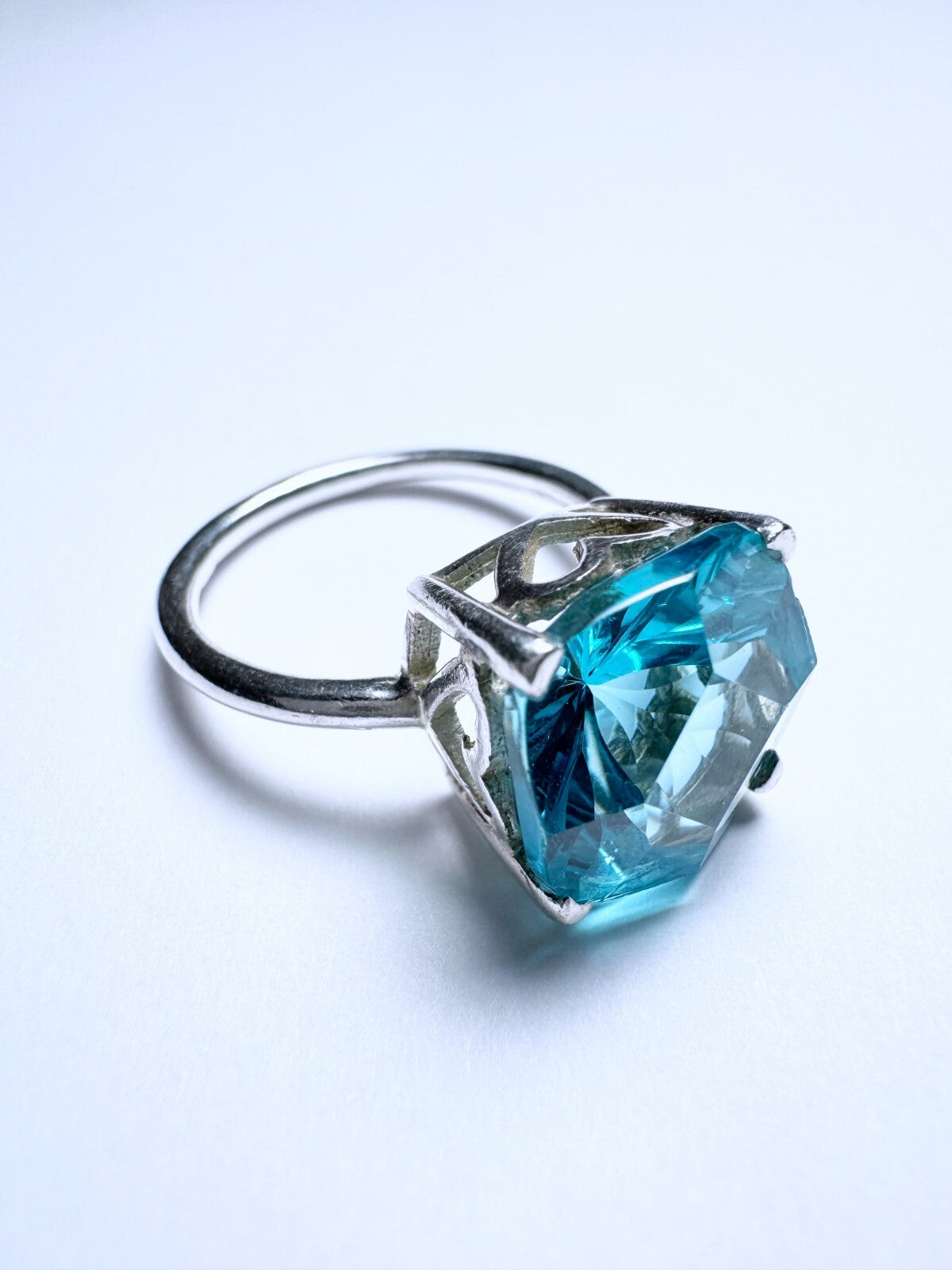 Ring 925er Silber Größe 56 Hellblauer Cushion Stein 4,41g4