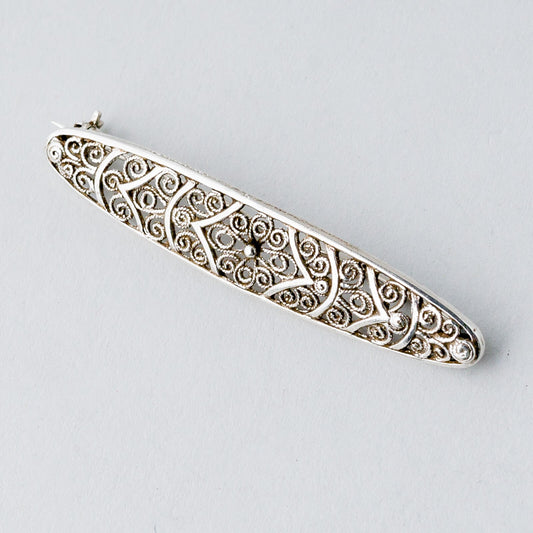 Silber Brosche Spange 835 Floral Filigran 3,23 g0